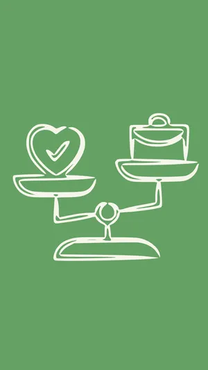 Illustration dessinée à la main : une balance entre le cœur et le travail